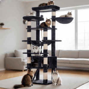 78″ Tall Multi-Level Cat Tree Tower for Indoor Cats – Heavy-Duty Cat Tower with Dual Plush Perches, Large Caves, Basket, Hammock & Sisal Scratching Posts
